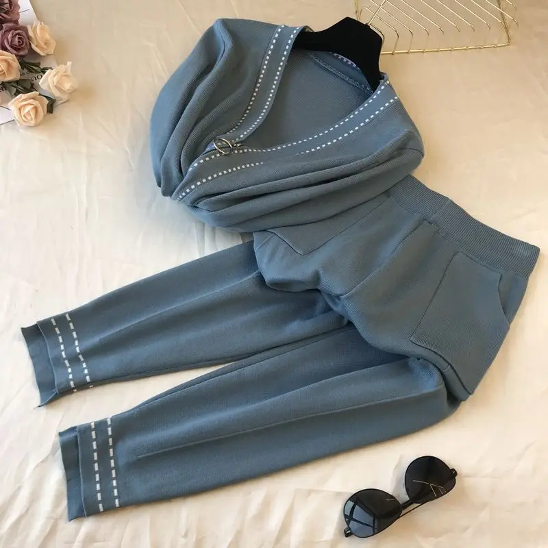 New Fall Winter Women V-neck Long Sleeve Knitted Coat Zipper Cardigan Jacket Casual Pants Two Piece Sweater Set Tracksuits
New Fall Winter Women V-neck Long Sleeve Knitted Coat Zipper Cardigan Jacket Casual Pants Two Piece Sweater Set Tracksuits