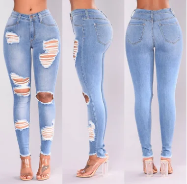 Wholesale Ladies Fashion Pencil Skinny Jeans Women Blue Ripped Cotton Jeans, Black, light blue, dark blue
Wholesale Ladies Fashion Pencil Skinny Jeans Women Blue Ripped Cotton Jeans, Black, light blue, dark blue