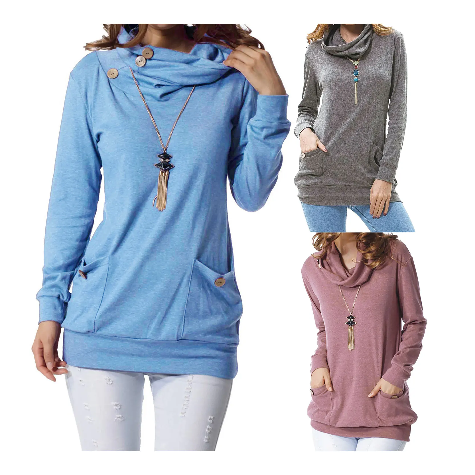 Customize autumn winter women's solid color long-sleeved high-necked pocket lady pullover casual petite tunic shirt blouse top, Customized color
Customize autumn winter women's solid color long-sleeved high-necked pocket lady pullover casual petite tunic shirt blouse top, Customized color