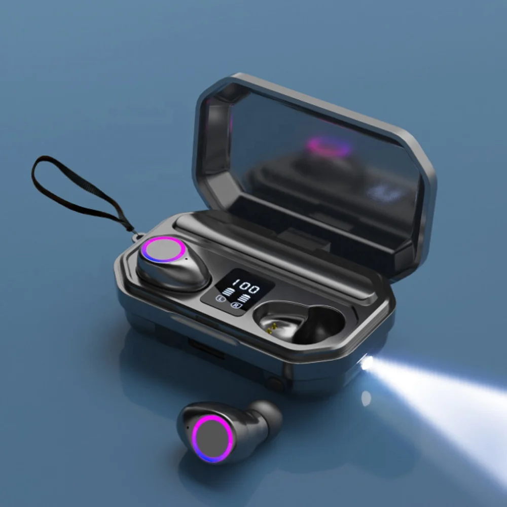 9D SDR sound quality LED ring wireless tws earbuds with LED torch charging box, Black/white
9D SDR sound quality LED ring wireless tws earbuds with LED torch charging box, Black/white