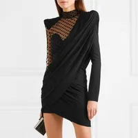 Autumn Best selling High quality ladies irregular mesh dress women dot print casual dress Slim black dress with pleated hips
Autumn Best selling High quality ladies irregular mesh dress women dot print casual dress Slim black dress with pleated hips