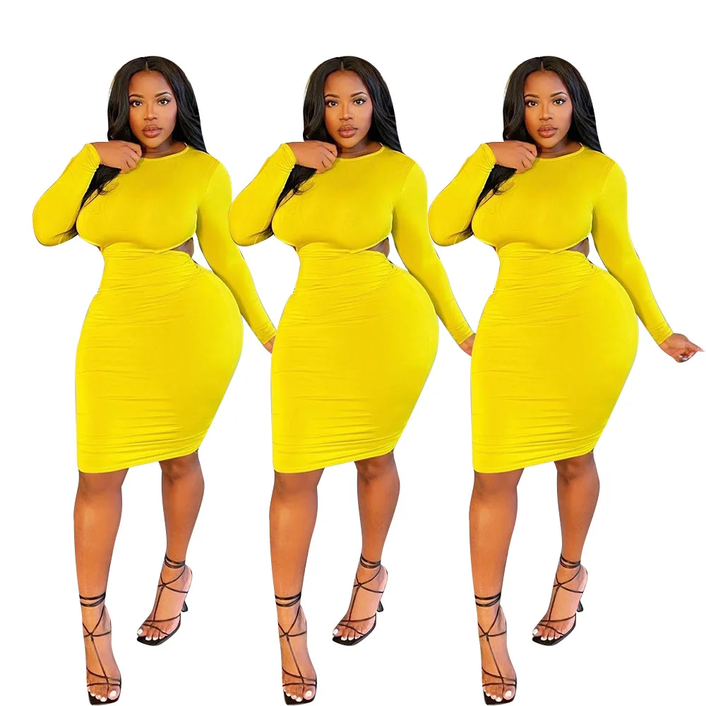 Fall 2021 fashion casual women's clothing plus size solid color long sleeved round neck halter yellow dress fat lady dress
Fall 2021 fashion casual women's clothing plus size solid color long sleeved round neck halter yellow dress fat lady dress
