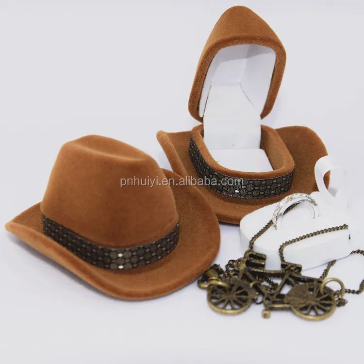 Newest design cowboy hat shape flocking velvet ring necklace jewelry gift box, Brown
Newest design cowboy hat shape flocking velvet ring necklace jewelry gift box, Brown