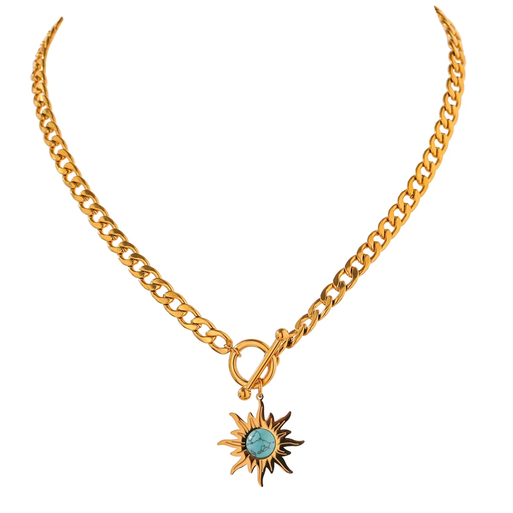 JINYOU 1289 Fashion Sun Flower Pendant 18K Gold Plated 316 Stainless Steel Thick Link Chain Necklace for Women Jewelry
JINYOU 1289 Fashion Sun Flower Pendant 18K Gold Plated 316 Stainless Steel Thick Link Chain Necklace for Women Jewelry