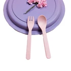 Eco friendly biodegradable bamboo fork spoon knife set for kids baby health flatware