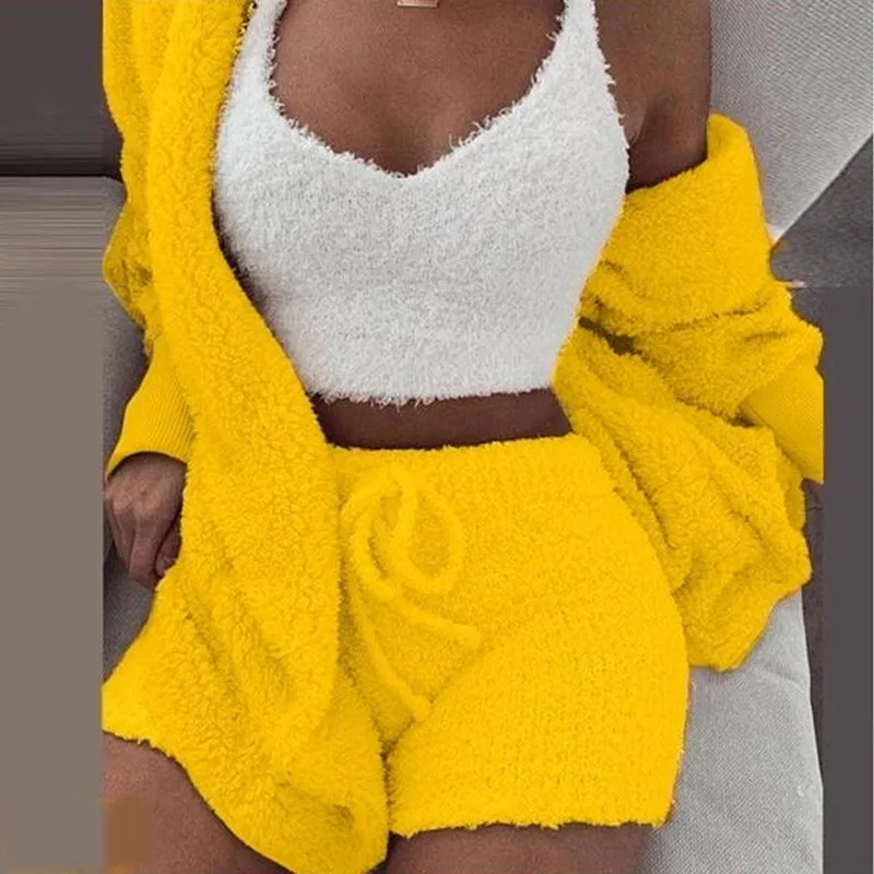 New in stock nightgown fuzzy hooded vest shorts sleepwear clothing pijamas para damas, Customized color
New in stock nightgown fuzzy hooded vest shorts sleepwear clothing pijamas para damas, Customized color
