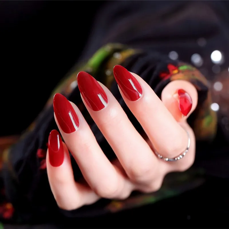 Long pure wine red false nails Bridal nail back glue false finger nail tips, Multi color
Long pure wine red false nails Bridal nail back glue false finger nail tips, Multi color