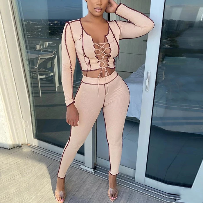 FS2003D women Fashion Outfit long sleeve bandage tops and pants Two Piece set clothing
FS2003D women Fashion Outfit long sleeve bandage tops and pants Two Piece set clothing