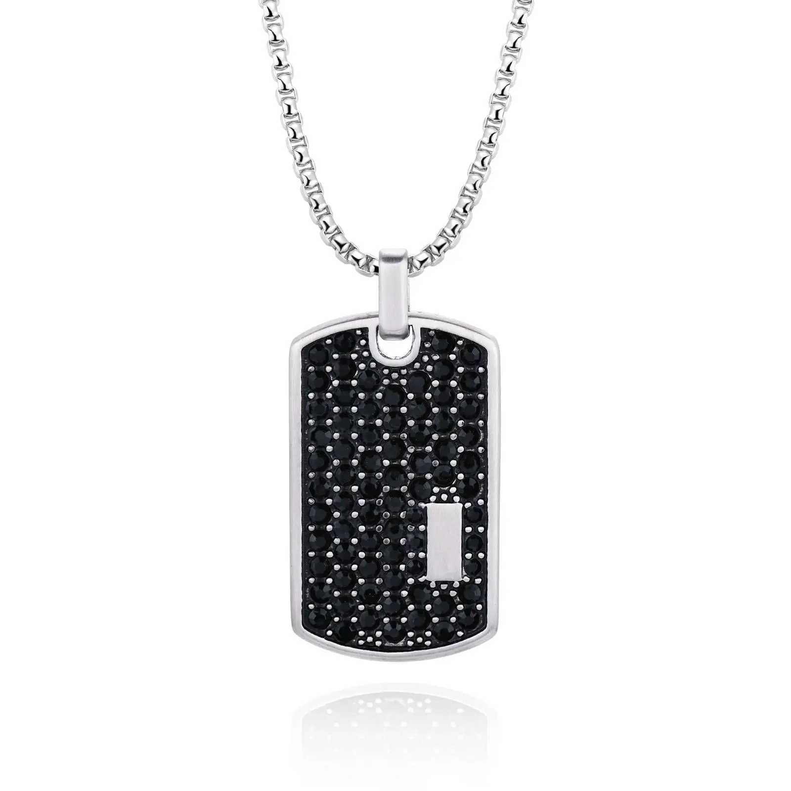 Men Box Chain Engraved Custom Logo Stainless Steel Jewelry Crystal Rhinestone Pendant Dog Tag Necklace, Picture shows
Men Box Chain Engraved Custom Logo Stainless Steel Jewelry Crystal Rhinestone Pendant Dog Tag Necklace, Picture shows