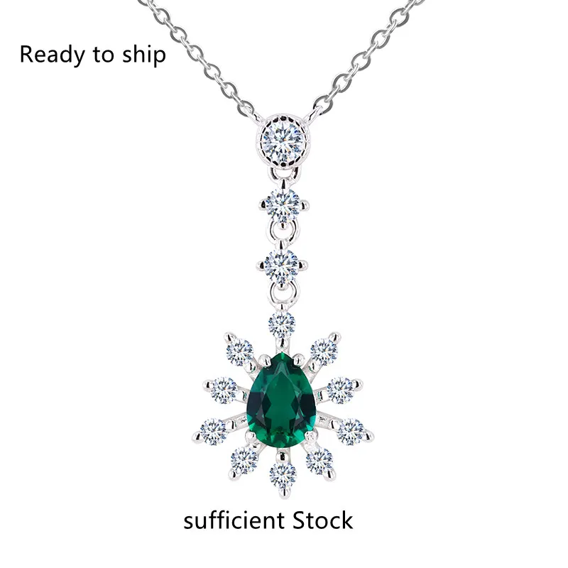 

Starsgem fine jewelry 925 Sterling Silver Pear Cut Lab Grown Emerald Gemstone Pendant necklace