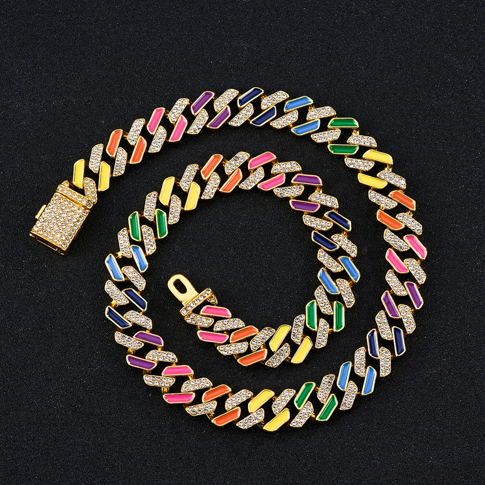 Hip Hop 12MM Enamel Cuban Link chain Necklace Rhinestone Tennis Bracelet Miami Men's Punk Bling Zircon Women Men Jewelry, Silver / gold color
Hip Hop 12MM Enamel Cuban Link chain Necklace Rhinestone Tennis Bracelet Miami Men's Punk Bling Zircon Women Men Jewelry, Silver / gold color