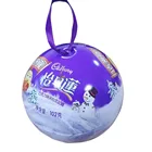 Promotional customs 102g coloful tin box ball shape Christmas candy tins with ribbon