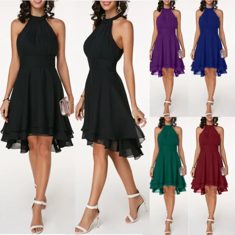 Summer Women Dress Elegant Cropped Layered High Waist Halter Sleeveless Midi Dress Solid Color Chiffon Party Slim Midi Dress
Summer Women Dress Elegant Cropped Layered High Waist Halter Sleeveless Midi Dress Solid Color Chiffon Party Slim Midi Dress