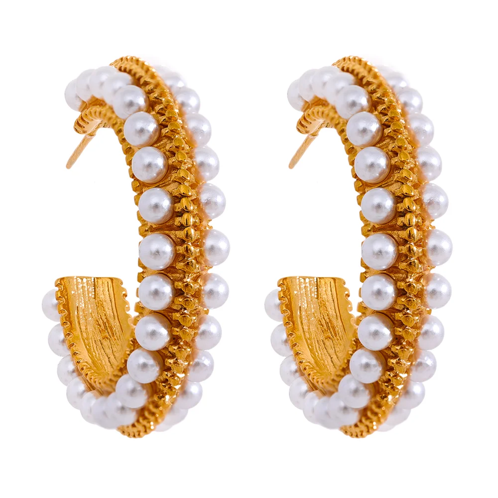 JINYOU 2411 Elegant Artificial Pearls Stainless Steel C Shape Geometric Hoop Huggie Earrings Vintage Metal Charm Stylish Jewelry
JINYOU 2411 Elegant Artificial Pearls Stainless Steel C Shape Geometric Hoop Huggie Earrings Vintage Metal Charm Stylish Jewelry