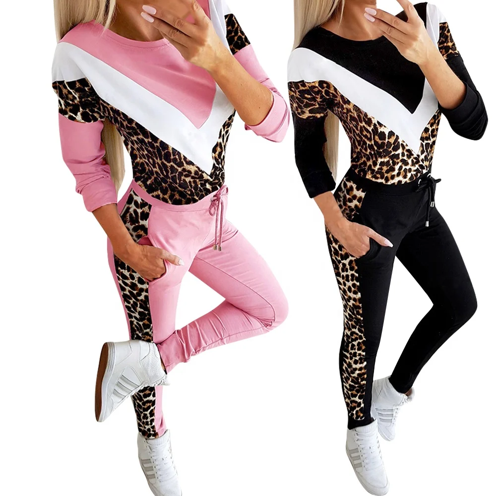 2021 New Patchwork Leopard Print O-neck Long Sleeve Pullover Sweatshirt Pants 2pc Knit Set Skinny Casual Tracksuits for Women
2021 New Patchwork Leopard Print O-neck Long Sleeve Pullover Sweatshirt Pants 2pc Knit Set Skinny Casual Tracksuits for Women