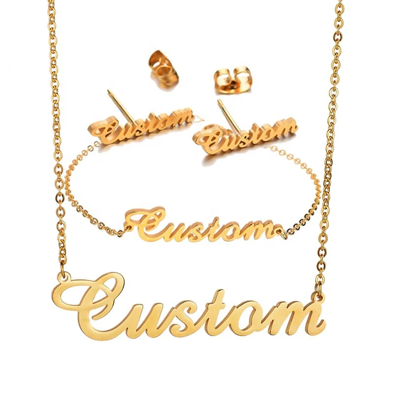 Personalized Custom Bangle Bracelet Earrings Name Jewelry 18K Gold Plated Stainless Steel Jewelry Name Necklace
Personalized Custom Bangle Bracelet Earrings Name Jewelry 18K Gold Plated Stainless Steel Jewelry Name Necklace