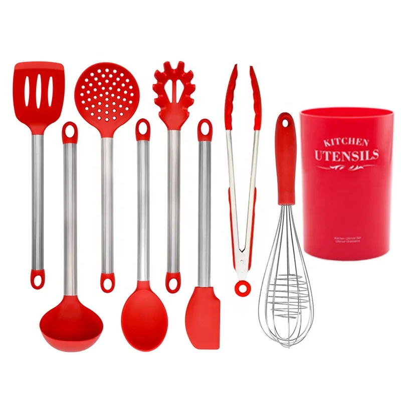 9 Pieces Silicone Kitchenware With Holder And Color Box Stainless Steel Tube Silicone Kitchen Utensil Set, Red,black
9 Pieces Silicone Kitchenware With Holder And Color Box Stainless Steel Tube Silicone Kitchen Utensil Set, Red,black