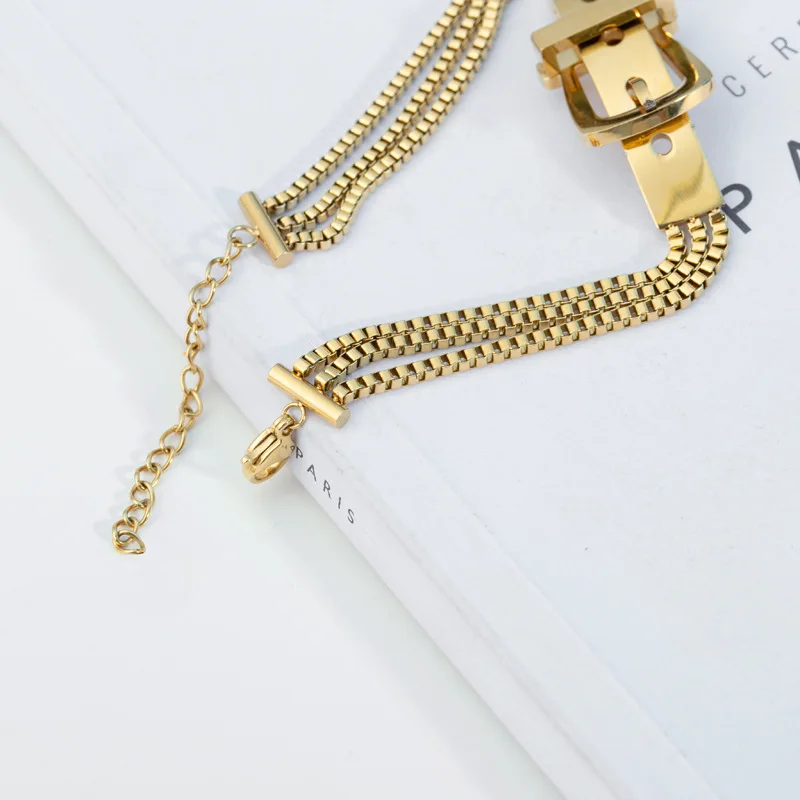 New Trend Real 18K Gold Plated Titanium Stainless Steel Tennis Chain Belt Bracelet Gold Belt Buckle 3 Layers Box Chain Bracelet
New Trend Real 18K Gold Plated Titanium Stainless Steel Tennis Chain Belt Bracelet Gold Belt Buckle 3 Layers Box Chain Bracelet