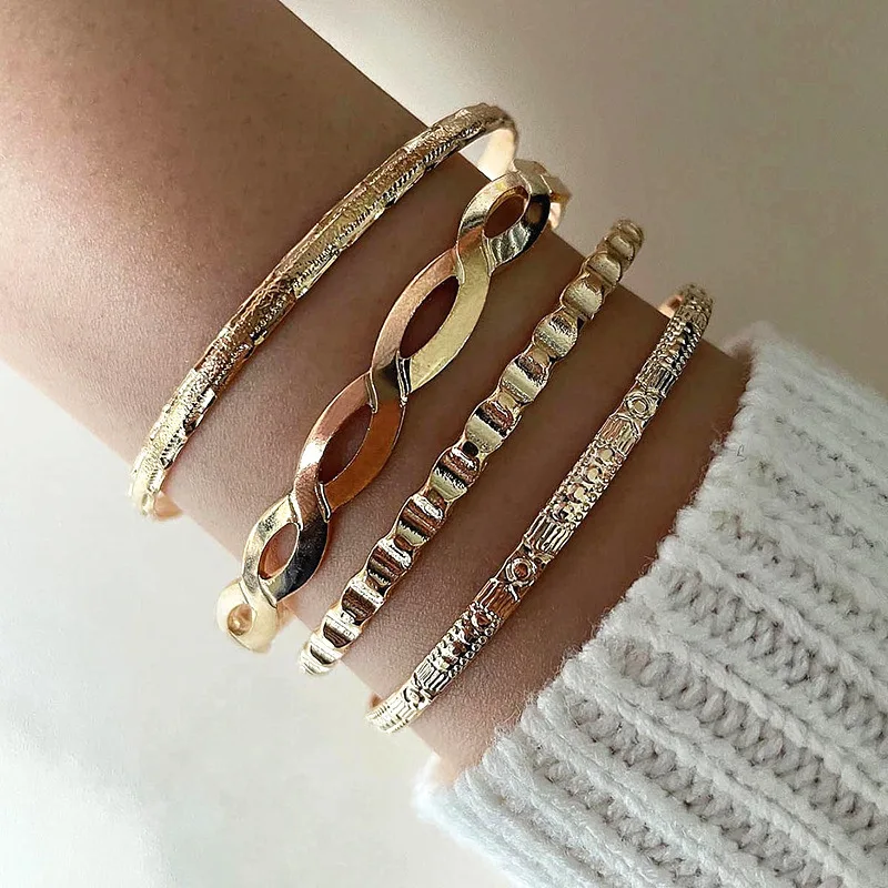 4 Pcs/Set Ins European American Cross Border Jewelry Punk Irregular Pattern Bracelet Set Twist Jewelry Set, Gold
4 Pcs/Set Ins European American Cross Border Jewelry Punk Irregular Pattern Bracelet Set Twist Jewelry Set, Gold