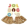 Low MOQ Children Colorful Donut Pattern Print Flare Trousers Spring Fall Girls Gold Sequins Bell Bottom Pants Wholesale