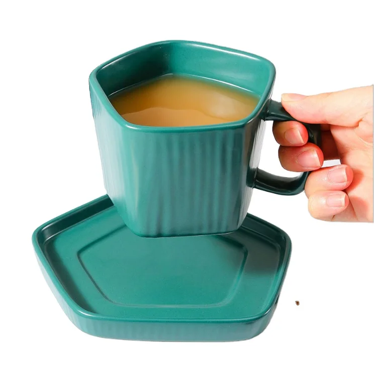 

Custom colored glaze coffee cup set English afternoon tea European creative ceramic coffee cups with saucer, Customized color