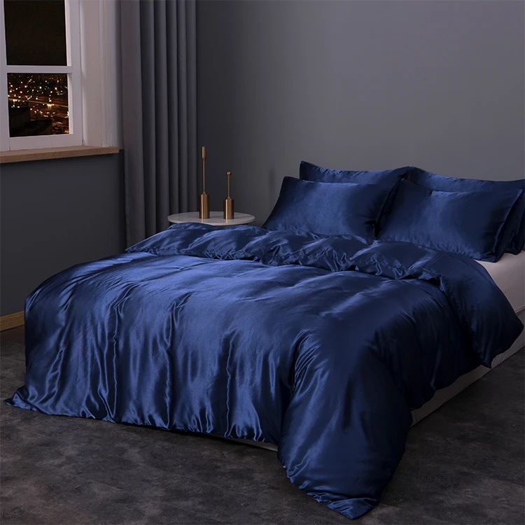 Dark Blue Satin Polyester Luxury Bedding sets