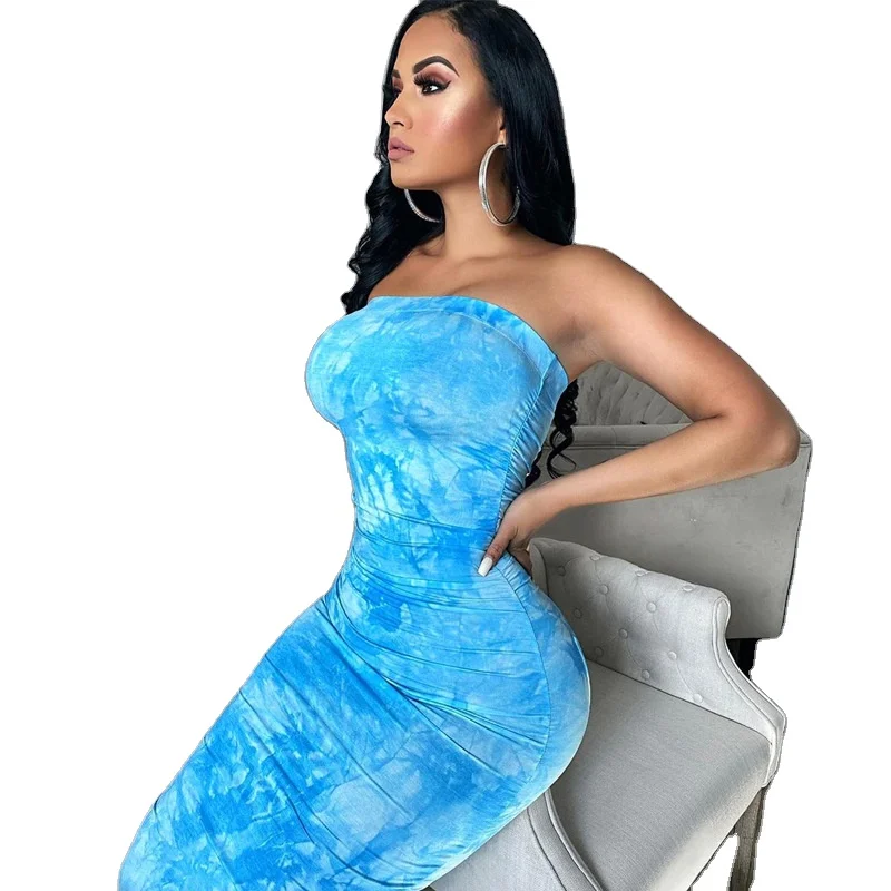 Fashion blue tie dye printing sexy off-the-shoulder tights dress women summer boutique long skirt ladies
Fashion blue tie dye printing sexy off-the-shoulder tights dress women summer boutique long skirt ladies