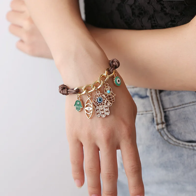 European New Product Bracelets Best Selling Mascot Bracelet Fatima Devil's Eye Palm Woven Bracelet
European New Product Bracelets Best Selling Mascot Bracelet Fatima Devil's Eye Palm Woven Bracelet