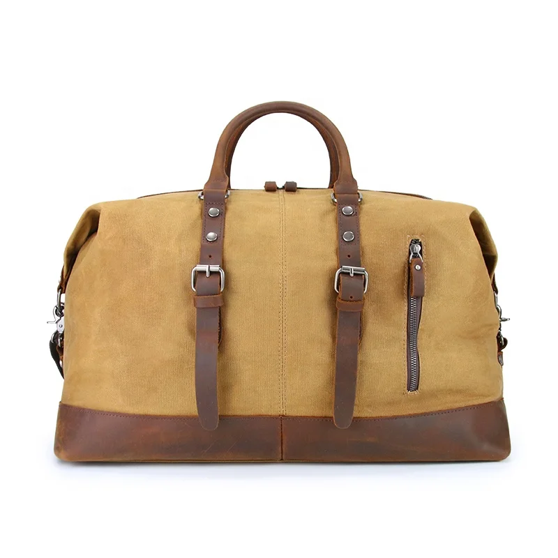 

BEARKY Wholesale Vintage Weekend Bag Canvas Crazy Horse Leather Waxed Wax Travel Custom Sport Gym Luxury Duffle Bag With Logo