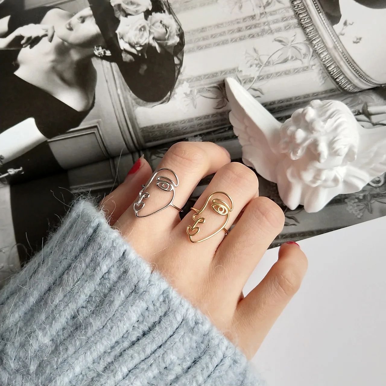 S925 sterling silver face fashion abstract face shape opening adjustable size ring jewelry for women
S925 sterling silver face fashion abstract face shape opening adjustable size ring jewelry for women