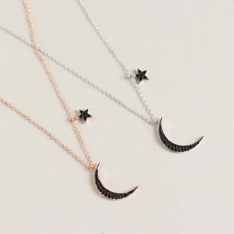 S925 Sterling Silver Rose Gold Plated Moon Star Pendant Necklace 925 Black Crystal Rhinestone Moon Star Necklace For Girls, Picture
S925 Sterling Silver Rose Gold Plated Moon Star Pendant Necklace 925 Black Crystal Rhinestone Moon Star Necklace For Girls, Picture