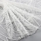 Custom Lace Beads White Mesh Beaded Embroidered Sequin Bridal Fabric Wedding