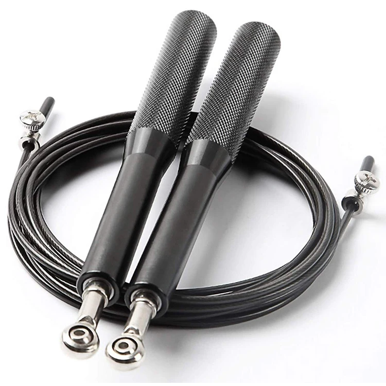 OEM Wholesale Fitness Equipment Adjustable PVC Cable Black Aluminum Handle Bearing Speed Jump Skipping Rope
OEM Wholesale Fitness Equipment Adjustable PVC Cable Black Aluminum Handle Bearing Speed Jump Skipping Rope