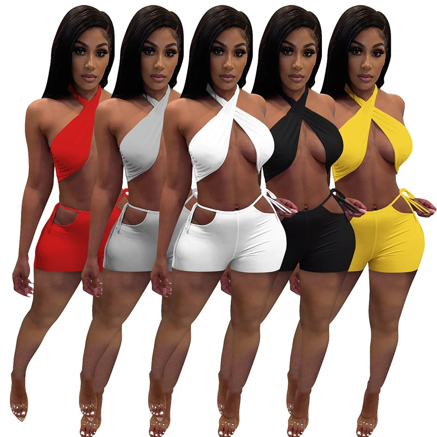 FS2398D 2021 Two Piece Set Women Summer Sweat Suits Halter Bandage Crop Top and shorts Night Club Outfits Matching set
FS2398D 2021 Two Piece Set Women Summer Sweat Suits Halter Bandage Crop Top and shorts Night Club Outfits Matching set
