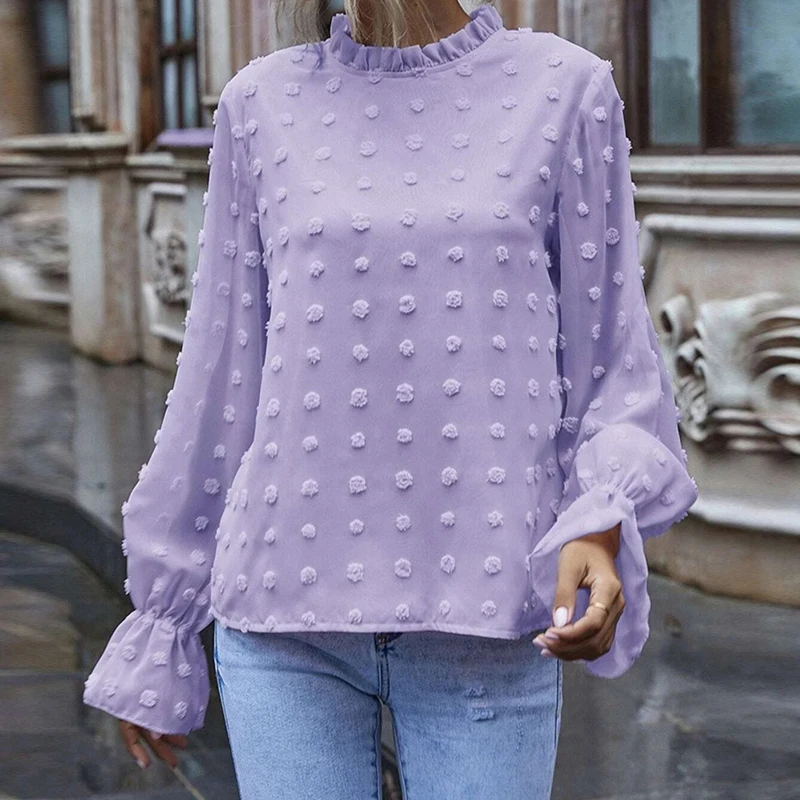 Summer Casual Women Round Neck Lantern Sleeve Pleated Ruffled Chiffon Top Shirt, White black purple light pink
Summer Casual Women Round Neck Lantern Sleeve Pleated Ruffled Chiffon Top Shirt, White black purple light pink