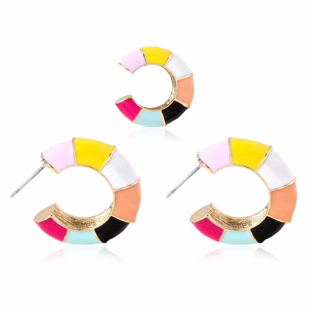 JUHU Popular accessories colorful oil painting geometric C shape cuff earring golden alloy stud earrings for women
JUHU Popular accessories colorful oil painting geometric C shape cuff earring golden alloy stud earrings for women