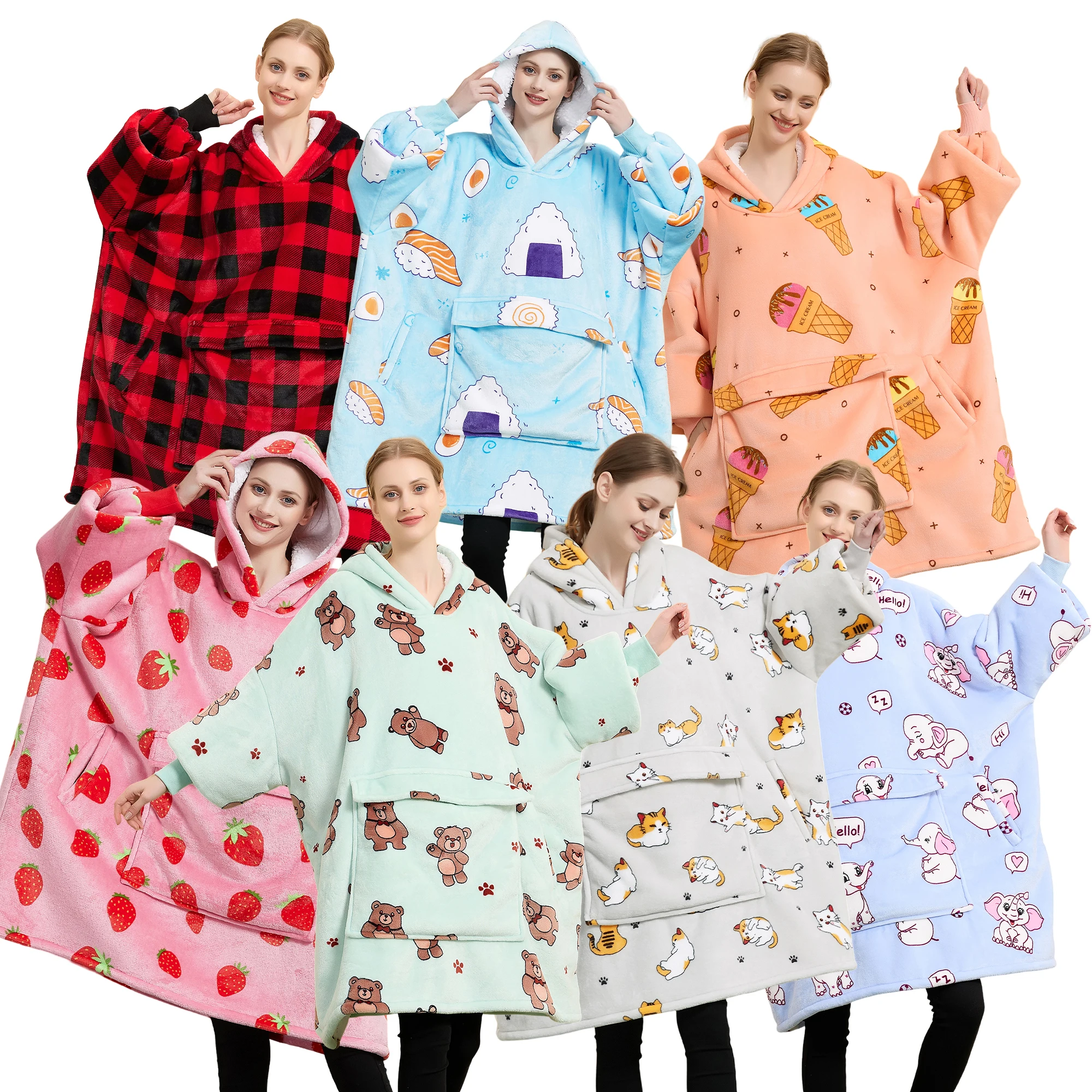 High Quality Winter 100% Polyester Customized Wearable Blanket plush Oversized Fleece Hooded Blanket Hoodie For Adult Kid
High Quality Winter 100% Polyester Customized Wearable Blanket plush Oversized Fleece Hooded Blanket Hoodie For Adult Kid
