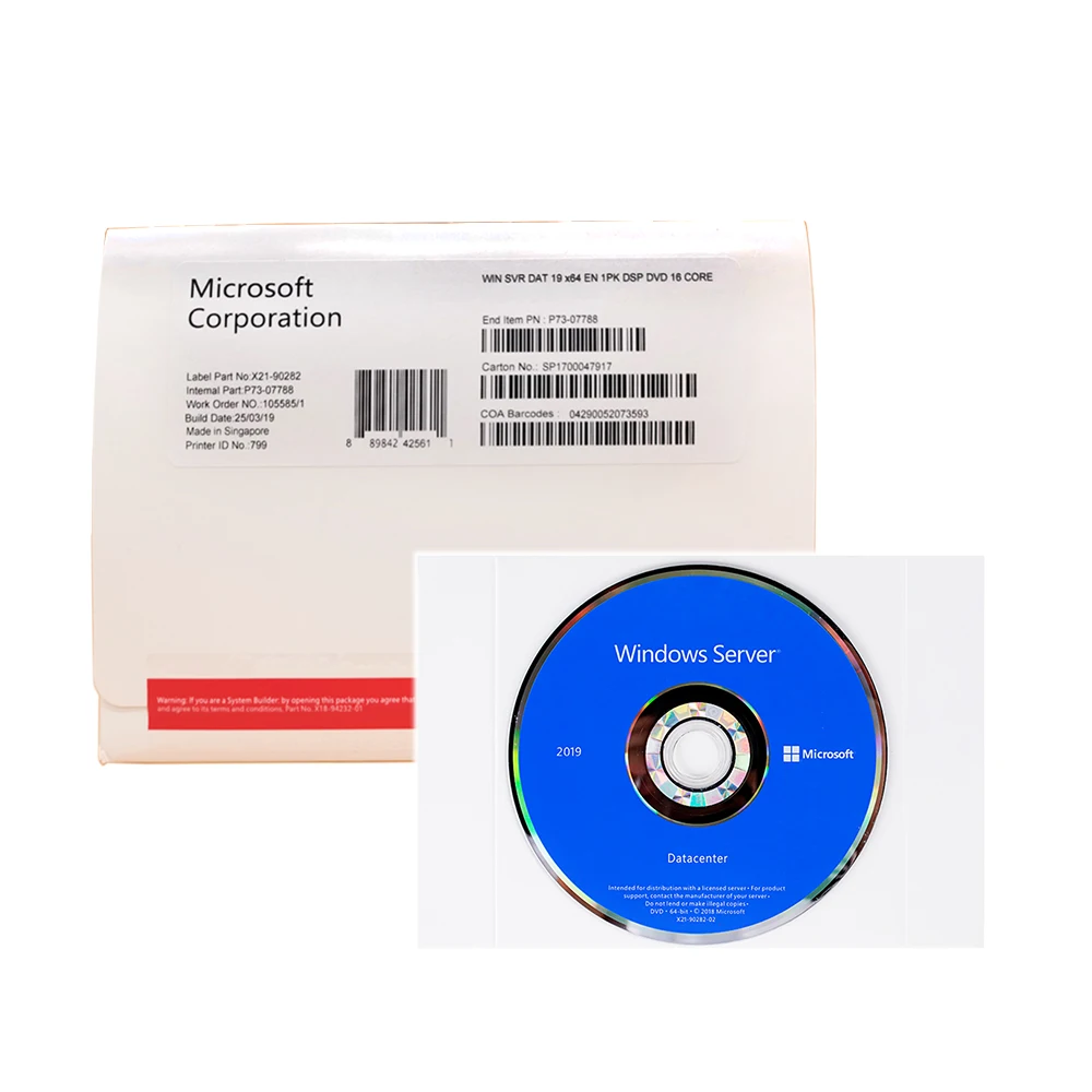 Window Server 2019 Datacenter OEM full package DVD and COA Key software Suitable for Windows Server 2019 Datacenter
Window Server 2019 Datacenter OEM full package DVD and COA Key software Suitable for Windows Server 2019 Datacenter