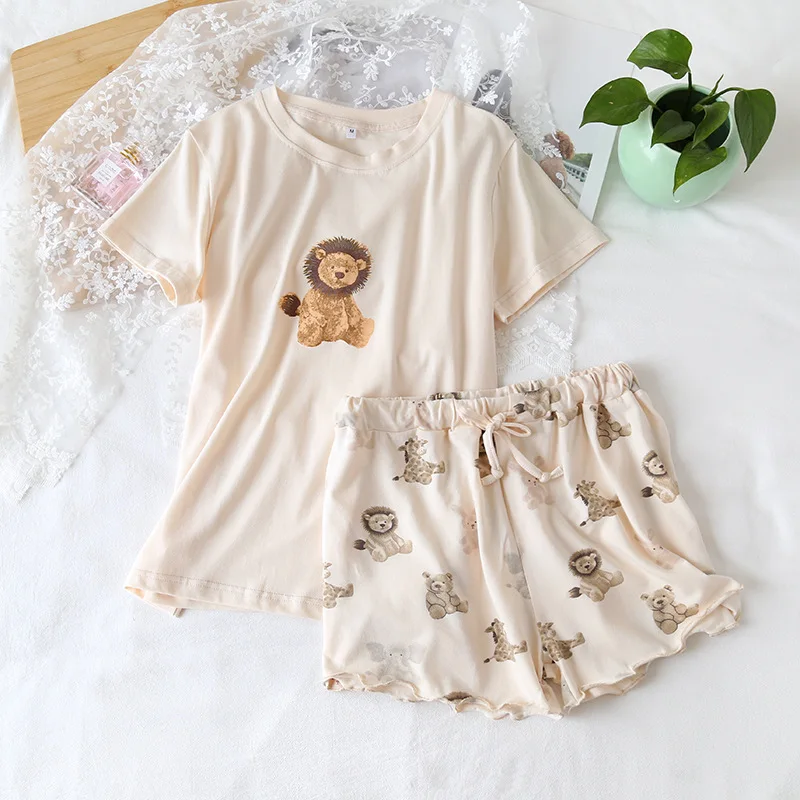 New Summer Cotton Knitted Ladies Short-sleeved Shorts Suit And Cute Casual sleepwear Suit Home Service sleepwear For Women
New Summer Cotton Knitted Ladies Short-sleeved Shorts Suit And Cute Casual sleepwear Suit Home Service sleepwear For Women