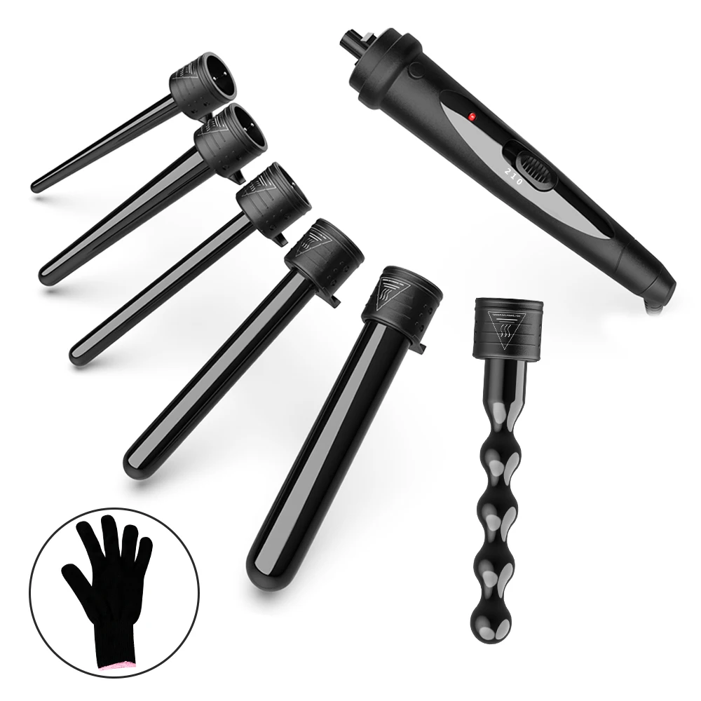 

PTC heating Curling Wand Set 6 in 1 Interchangeable Curling Iron Ceramic coated Barrels hair curler with LCD display