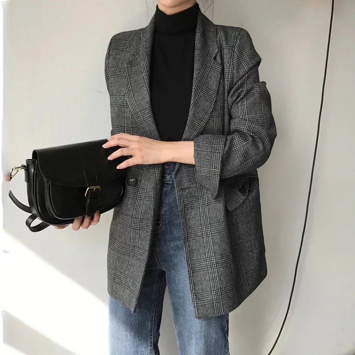 Wholesale Ladies Single Button Grid Blazer Jackets Women Casual Fashion Long Blazers Coats
Wholesale Ladies Single Button Grid Blazer Jackets Women Casual Fashion Long Blazers Coats