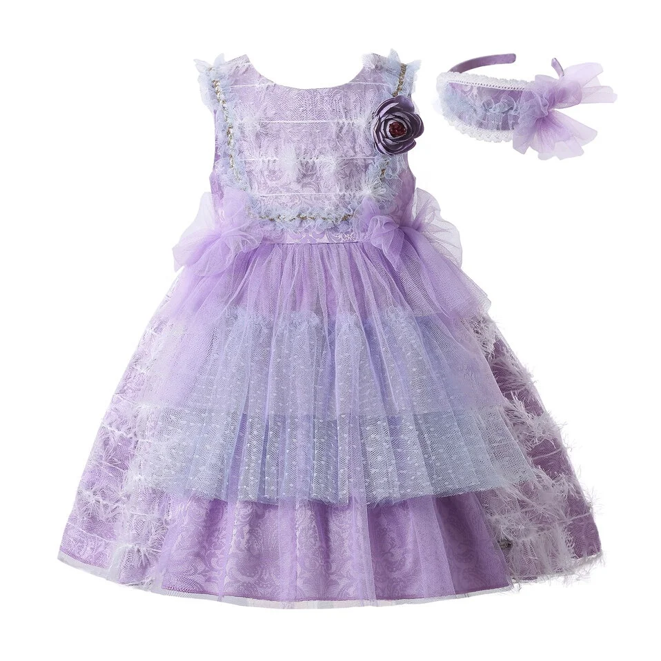 Pettigirl New Spring Children Dress Purple Kids Sleeveless Flower Girl Dresses with Matching Headband
Pettigirl New Spring Children Dress Purple Kids Sleeveless Flower Girl Dresses with Matching Headband