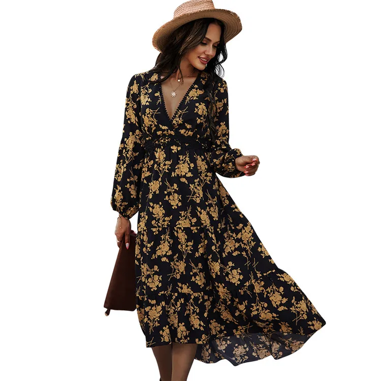 Wholesale 2021 Hot Sale New Sexy Printed V-neck Women Chiffon Dress Long Bohemian Evening Dress, Black
Wholesale 2021 Hot Sale New Sexy Printed V-neck Women Chiffon Dress Long Bohemian Evening Dress, Black
