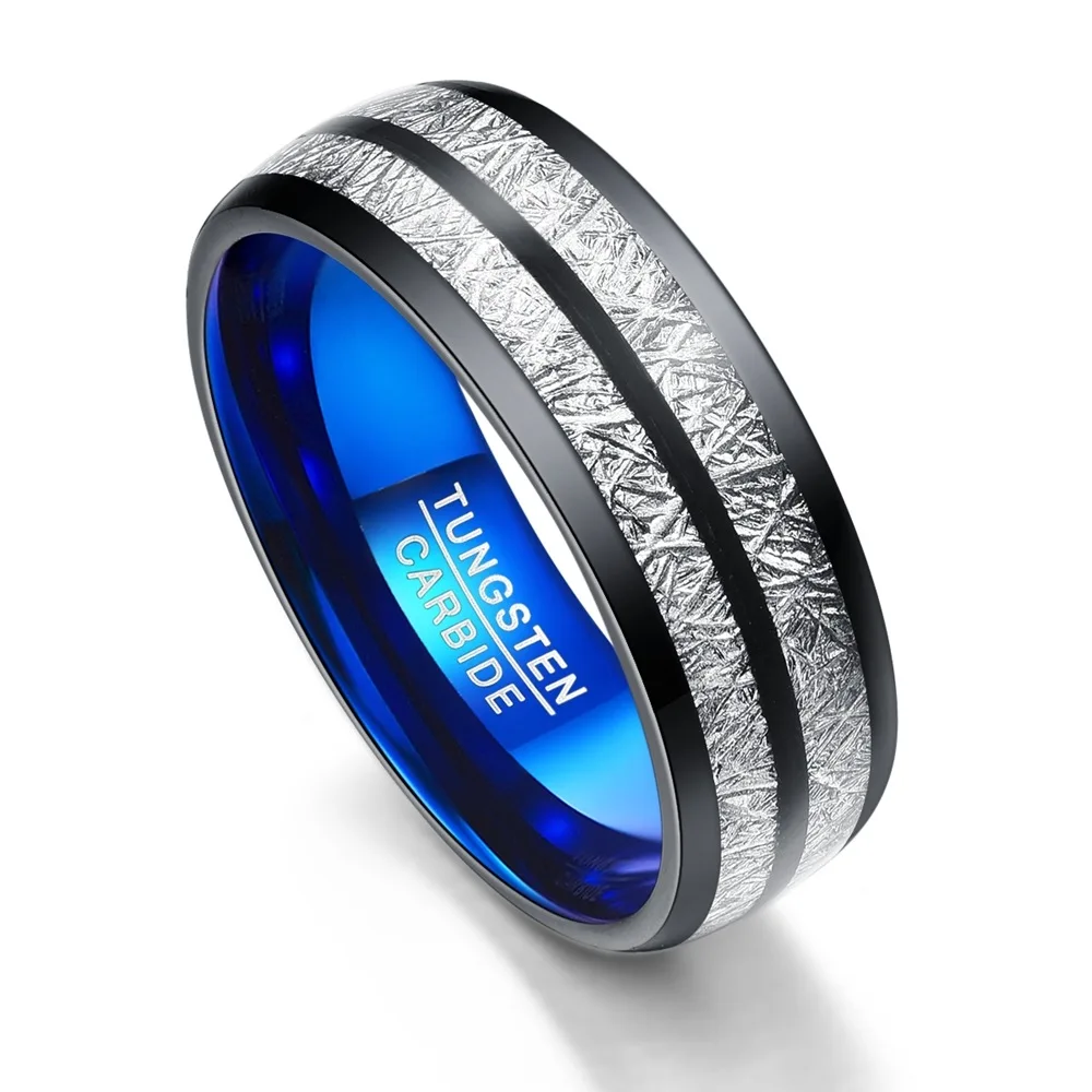 

Men's Inner Blue Stripe Tungsten Steel Ring Fashionable Stainless Steel Jewelry Accessory with Gemstone Inlay for Parties
