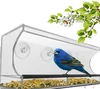 Clear Acrylic Large Window Bird Feeder with Removable Tray, Drain Holes Glass Mount Seed Holder