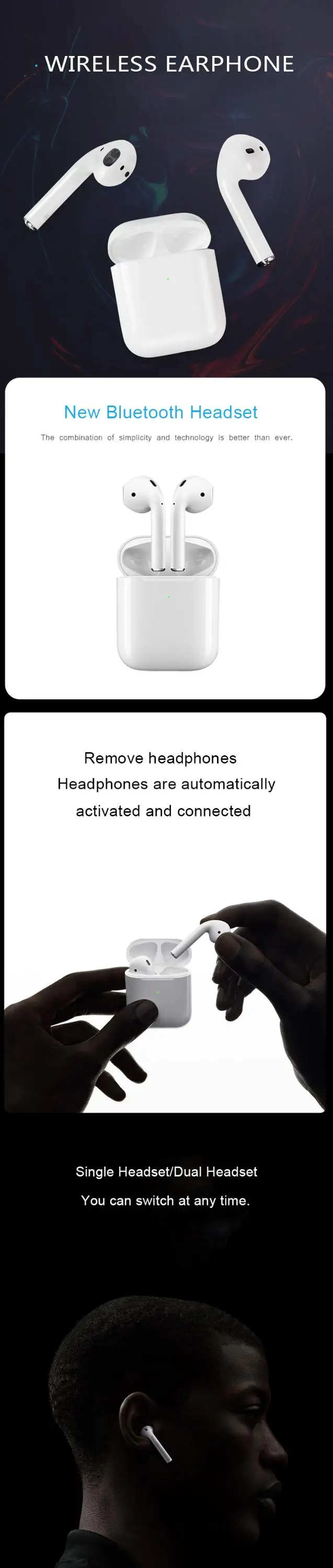 Pop-up i200 Smart Wireless Earphone for Air Pods2 BT5.0 True Stereo TWS Earbuds Binaural Calling Headphone for Smart Phone - ANKUX.COM