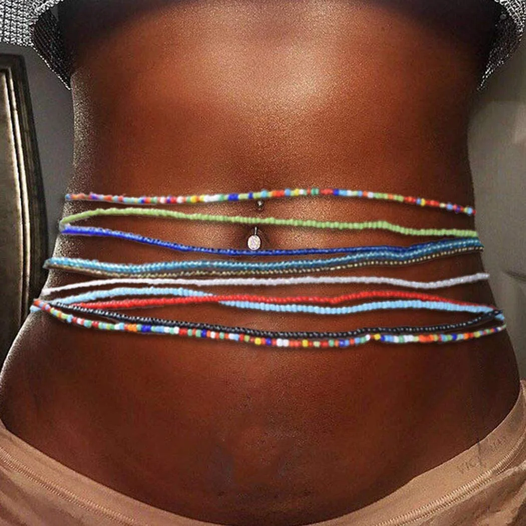 Wholesale Custom Tie On Belly Beads Waist Chain Colored African Waist Beads Belly Chain Women 
Wholesale Custom Tie On Belly Beads Waist Chain Colored African Waist Beads Belly Chain Women