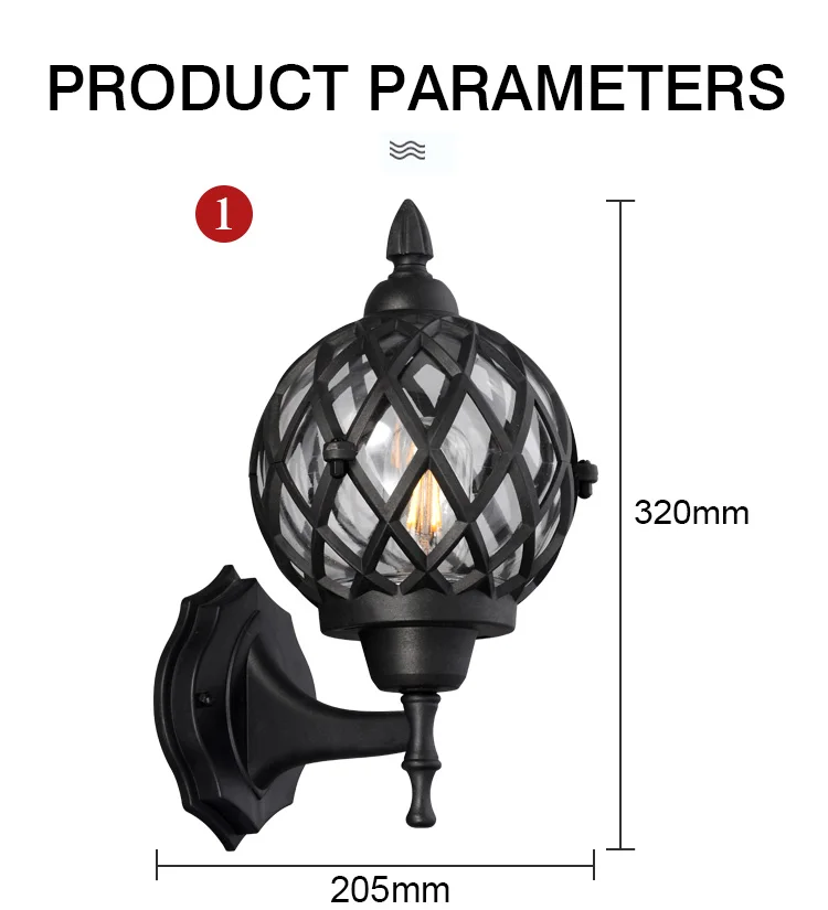 Street Sidewalk Square Park Retro Outdoor Garden E27 Lantern Wall Lamp
