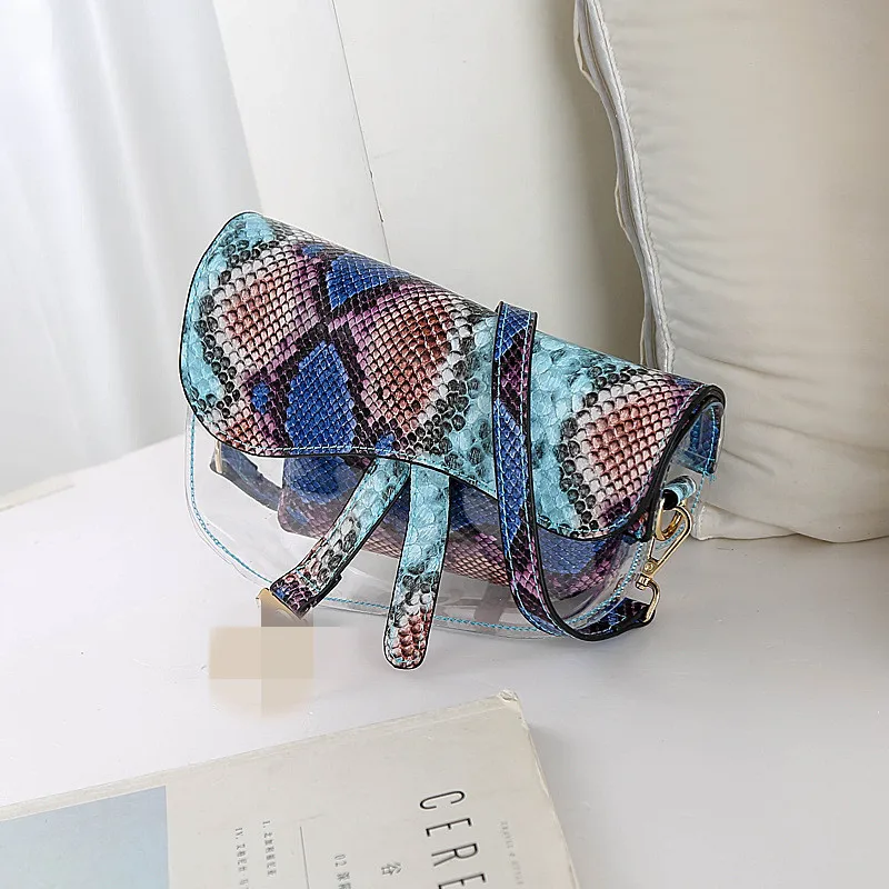 Fashion woman Bag Jelly Snakeskin Handbags Wholesale Trendy Ladies PVC Transparent saddle bag
Fashion woman Bag Jelly Snakeskin Handbags Wholesale Trendy Ladies PVC Transparent saddle bag