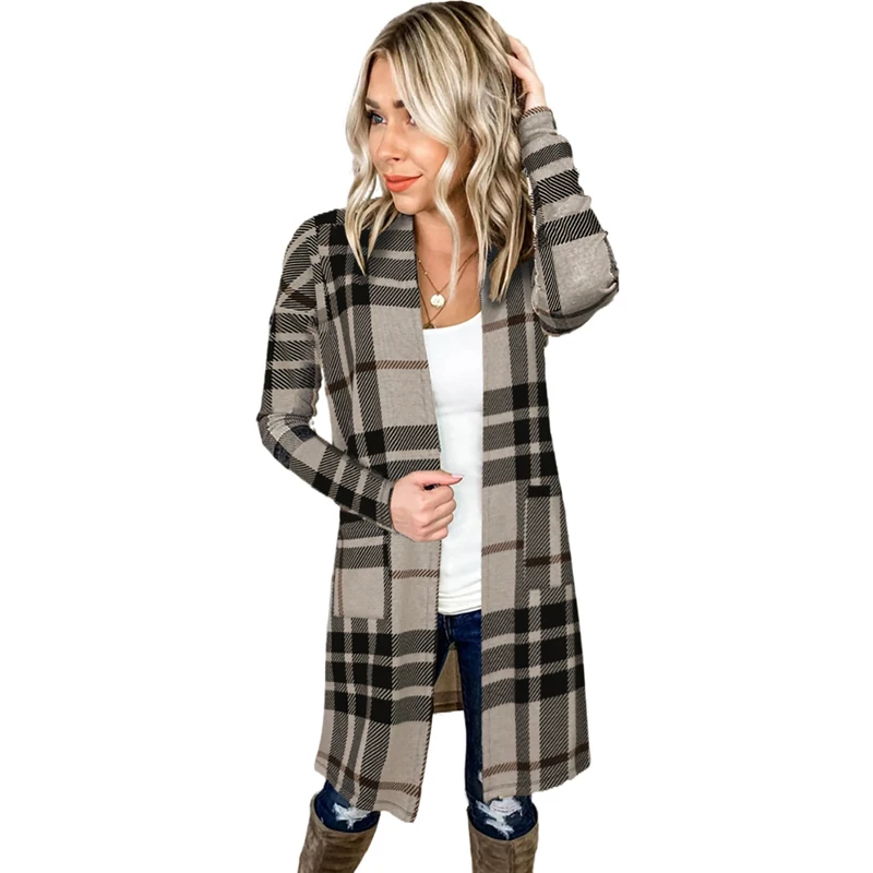 Autumn&winter mid length cardigan women's Plaid print versatile knitted sweater Taupe Plaid long sleeve coat
Autumn&winter mid length cardigan women's Plaid print versatile knitted sweater Taupe Plaid long sleeve coat